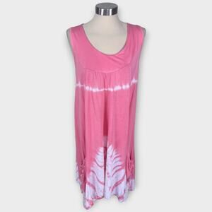 Island Planet Pink Sleeveless Pullover Dress One Size Pink White Tie Dye